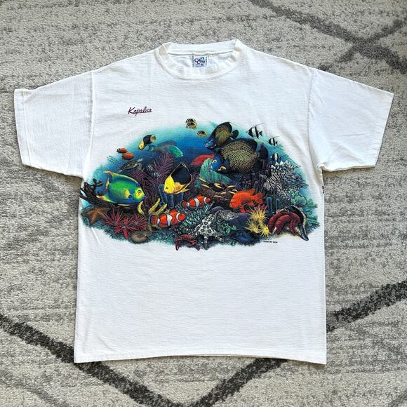 Vintage 1990s Cal Cru Aquarium Fish Ocean Print Habitat Graphic Tee XL - Picture 9 of 9